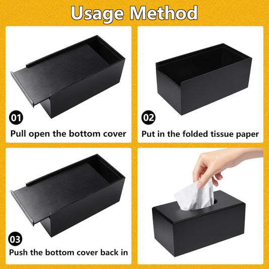 1 Piece Tissue Box, Tissue Holders, Tissue Box Cover, Wooden Rectangle Tissue Holder, Size 23 * 12 * 9.8cm Black