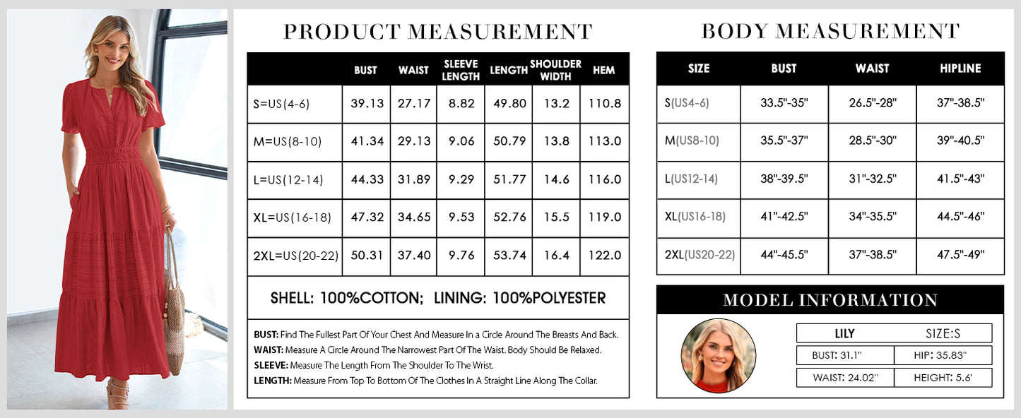 BTFBM Womens Summer 2026 Casual Midi Maxi Dresses Lightweight Short Sleeve V Neck Elastic Waist Boho Beach Dress Pockets