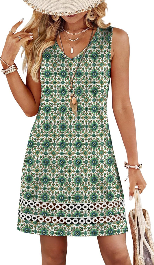 Summer Dresses for Women 2026 V Neck Sleeveless Lace Boho Dress Elegant Classy Spring Beach Vacation Outfits