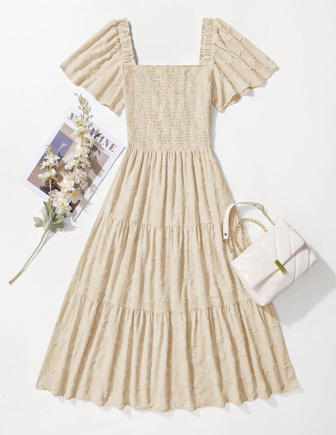 ZESICA Womens Summer Boho Floral Midi Dress 2026 Casual Flowy Beach Vacation Wedding Guest Graduation Long Dresses