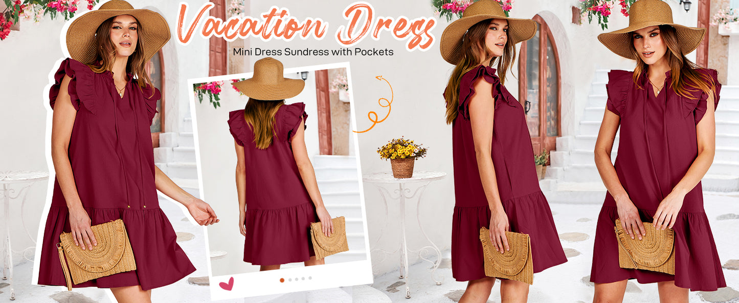 ANRABESS Women's Summer Casual Sleeveless Square Neck Dress 2026 Smocked Ruffle Backless Boho Beach Cute Teen Short Sundress