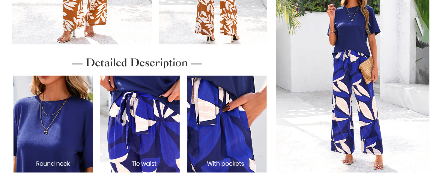 PRETTYGARDEN Women Summer 2 Piece Outfits 2026 Short Sleeve Knit Top Floral Print Belted Wide Leg Pant Sets With Pockets
