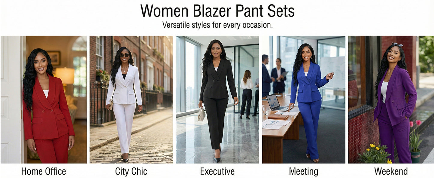 MorwenVeo Women's Fall Business Pant Suit Long Sleeve Formal 2 Piece Blazer Set Casual Office Work Outfits