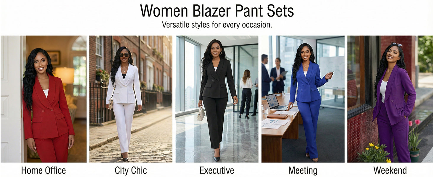 MorwenVeo Women's Fall Business Pant Suit Long Sleeve Formal 2 Piece Blazer Set Casual Office Work Outfits