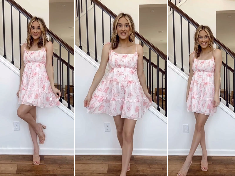 Mansy Womens 2026 Summer Floral Mini Dress Boho Flowy Skater Dresses Short Sleeveless Ruffle Spaghetti Strap Dress