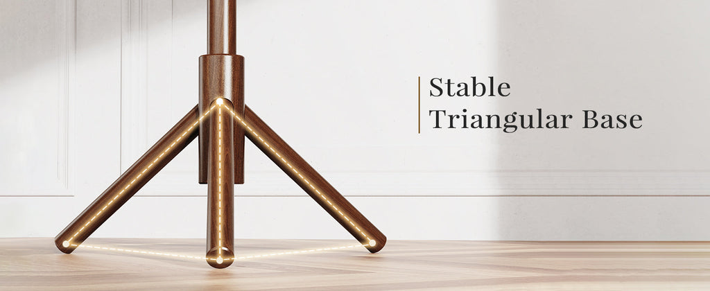 Sturdy Wooden Coat Tree with 8 Hooks, 3 Adjustable Sizes for Clothes, Hat Stand Used in Bedroom/Office/Entryway, Brown