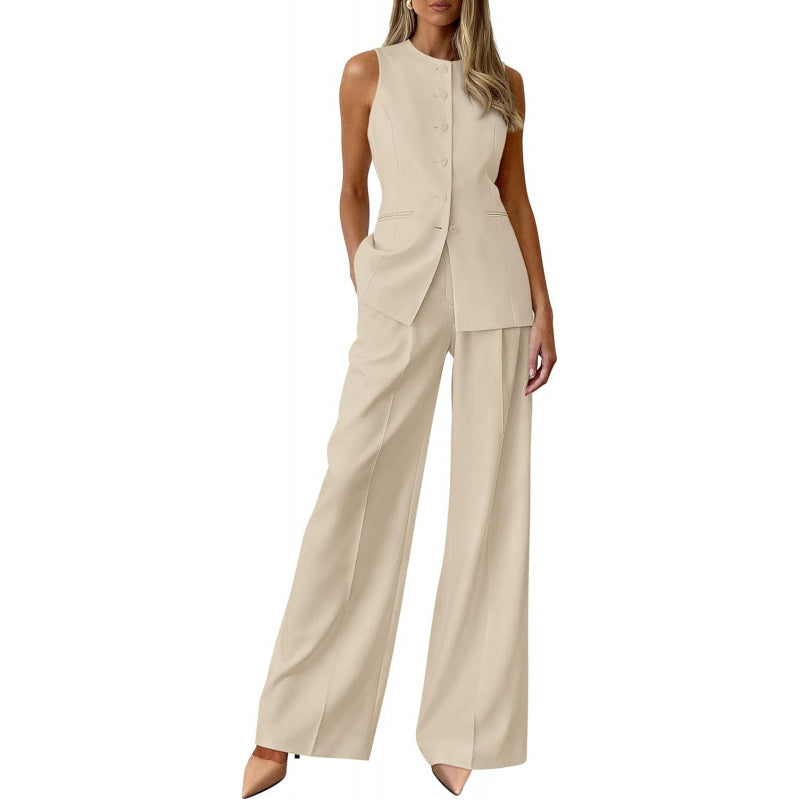 PRETTYGARDEN Women's 2 Piece Sets Summer 2026 Work Clothes Sleeveless Blazer Vest Pants Suits Spring Business Casual Outfits