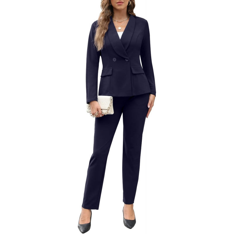 MorwenVeo Women's Fall Business Pant Suit Long Sleeve Formal 2 Piece Blazer Set Casual Office Work Outfits