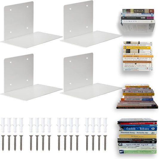 ECOSEAO Metal Floating Bookshelves for Wall, 4Pack Heavy Duty Steel Wall Mounted Shelves with Invisible Bracket, Rustic Industrial Floating Shelves for Bedroom Living Room Bathroom Kitchen