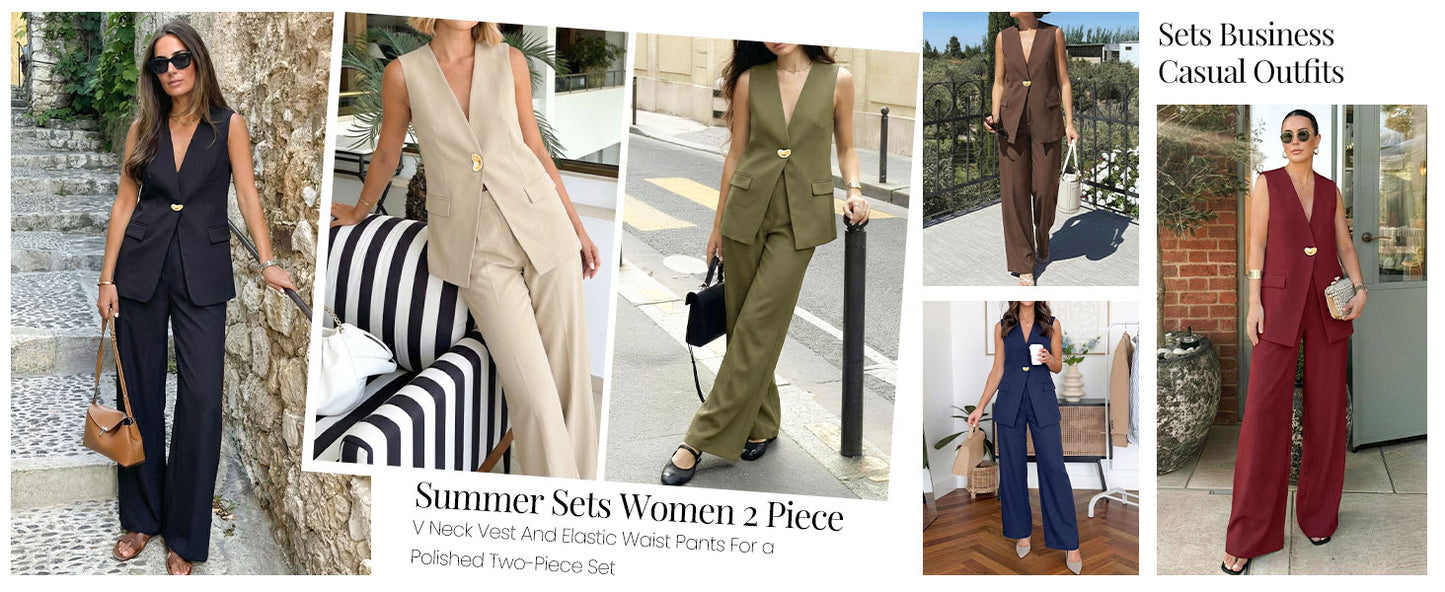 KIRUNDO Pant Suits for Women Dressy 2 Piece Business Casual Outfits Summer Sleeveless Blazer Vest Wide Leg Pantsuit Sets