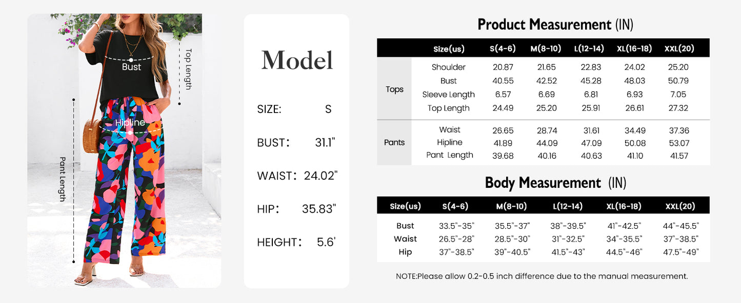 PRETTYGARDEN Women Summer 2 Piece Outfits 2026 Short Sleeve Knit Top Floral Print Belted Wide Leg Pant Sets With Pockets