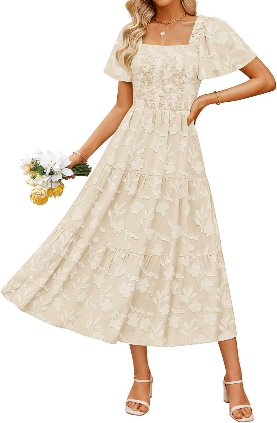 ZESICA Womens Summer Boho Floral Midi Dress 2026 Casual Flowy Beach Vacation Wedding Guest Graduation Long Dresses