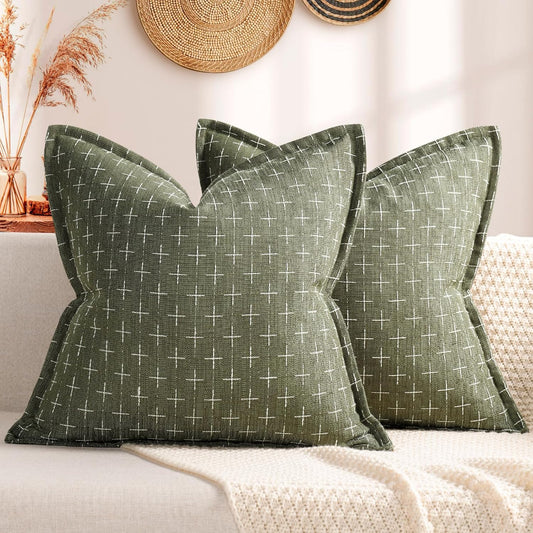 ZWJD Pillow Covers 18x18 Set of 2 Soft Polyester Textured Pillow Covers with Stylish Flange Edge Cozy Farmhouse Throw Pillows for Couch Bed Sofa Living Room