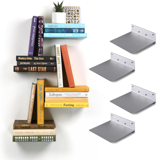 xympo Floating Invisible Bookshelf Wall Mounted (Set of 4) - Aluminum - Turn Books into Floating Shelves