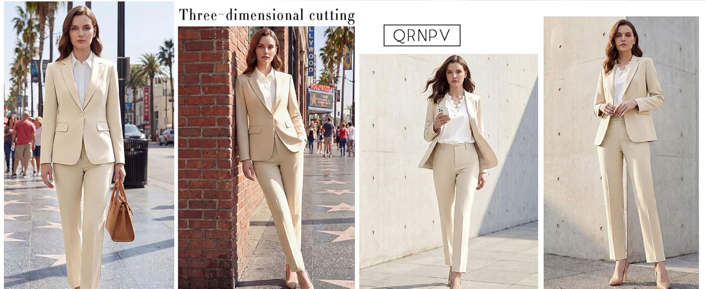 Women's 2 Piece Pants Suit - Wrinkle-Free Business Casual Blazer Set - Professional Work Office Outfit