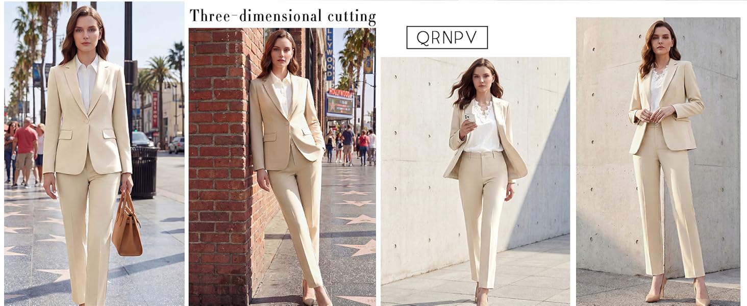 Women's 2 Piece Pants Suit - Wrinkle-Free Business Casual Blazer Set - Professional Work Office Outfit
