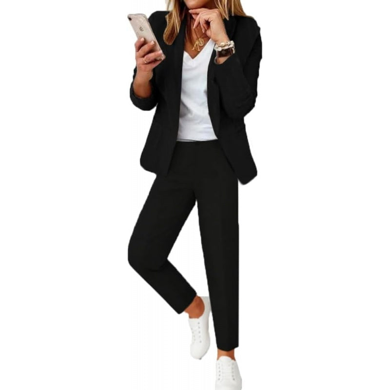 Kubsid Pant Suits for Women Dressy 2026 Business Blazer and Elastic High Waist Straight Leg Pants Work 2 Piece Outfits