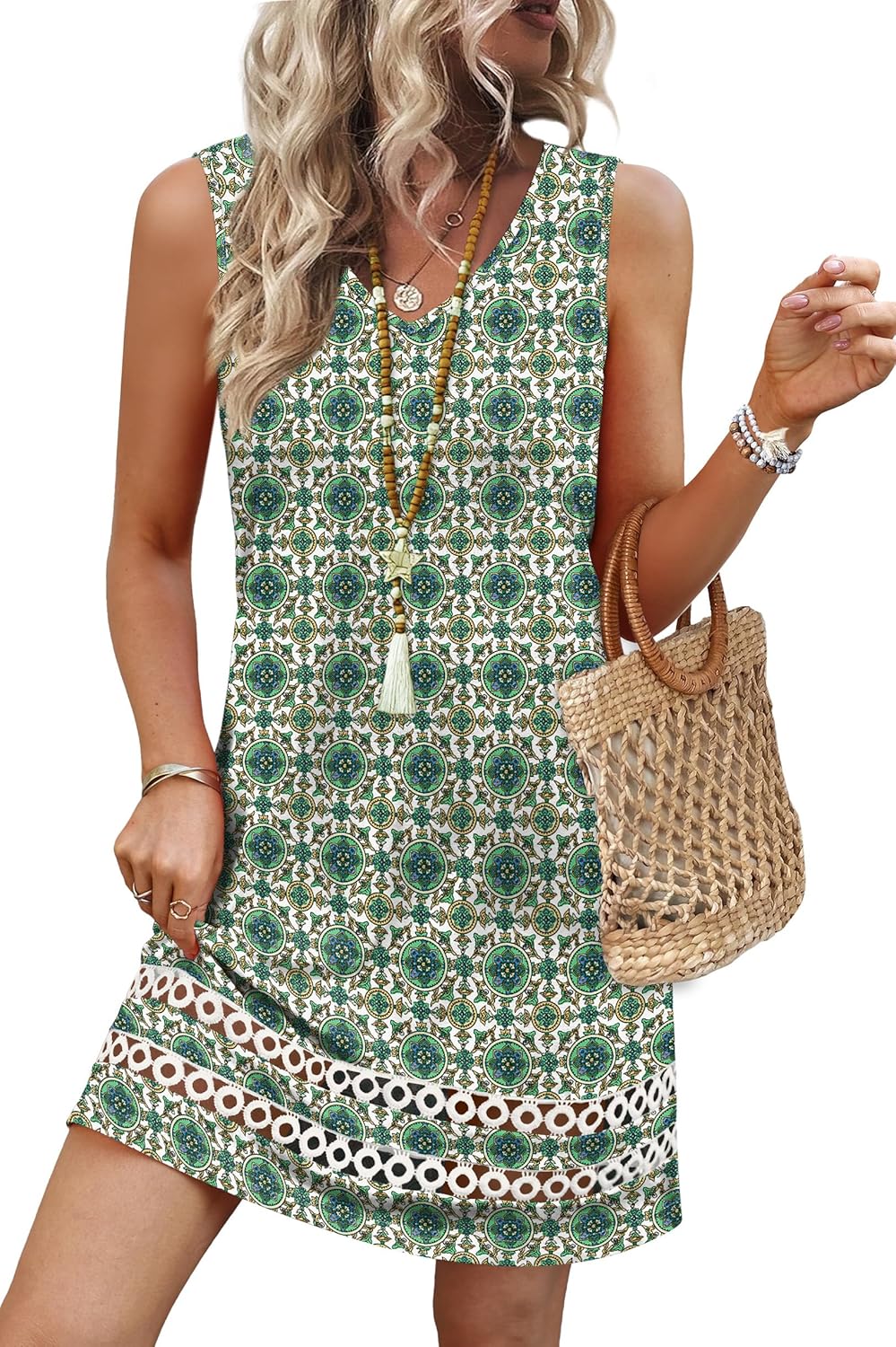 Summer Dresses for Women 2026 V Neck Sleeveless Lace Boho Dress Elegant Classy Spring Beach Vacation Outfits