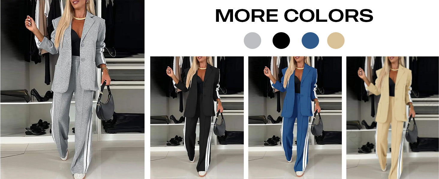 CHICME Womens Two Piece Outfits Striped Side Button Blazer and Pants with Pockets Sets Business Casual Pant Suits Set