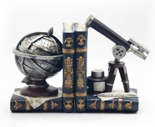 AUSTUFF Vintage Decorative Bookends, Armillary Sphere and Space Telescope Decorative Bookends, Vintage Decorative Unique Bookends for Home Office Schools