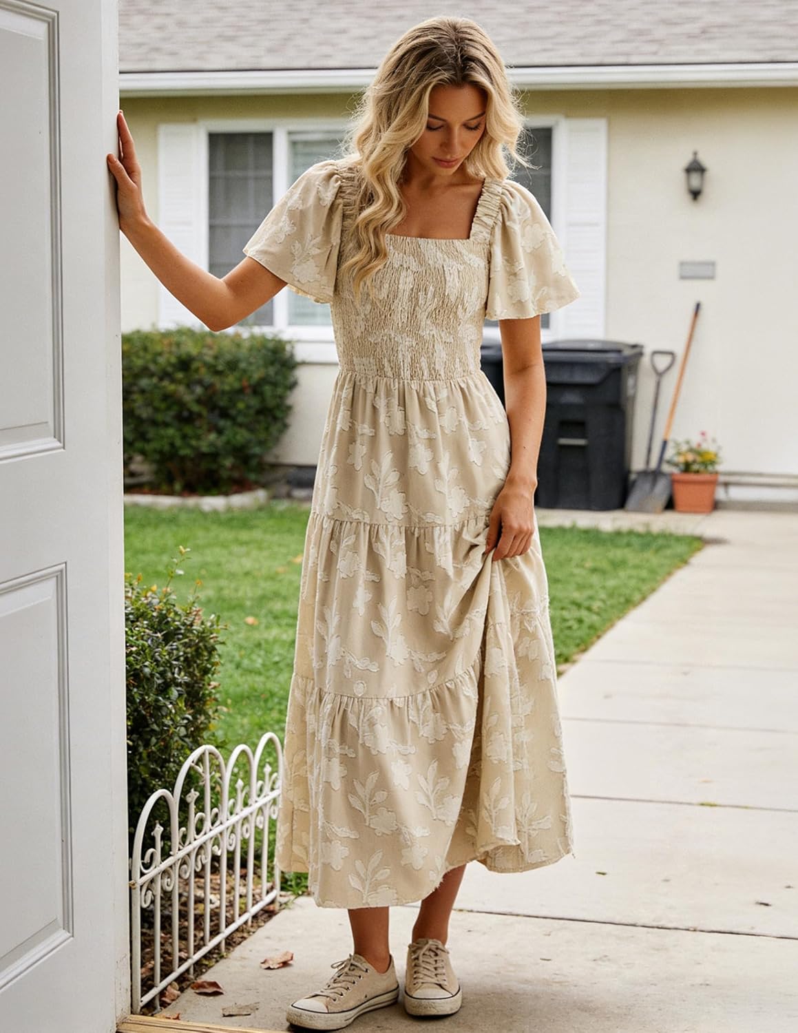 ZESICA Womens Summer Boho Floral Midi Dress 2026 Casual Flowy Beach Vacation Wedding Guest Graduation Long Dresses