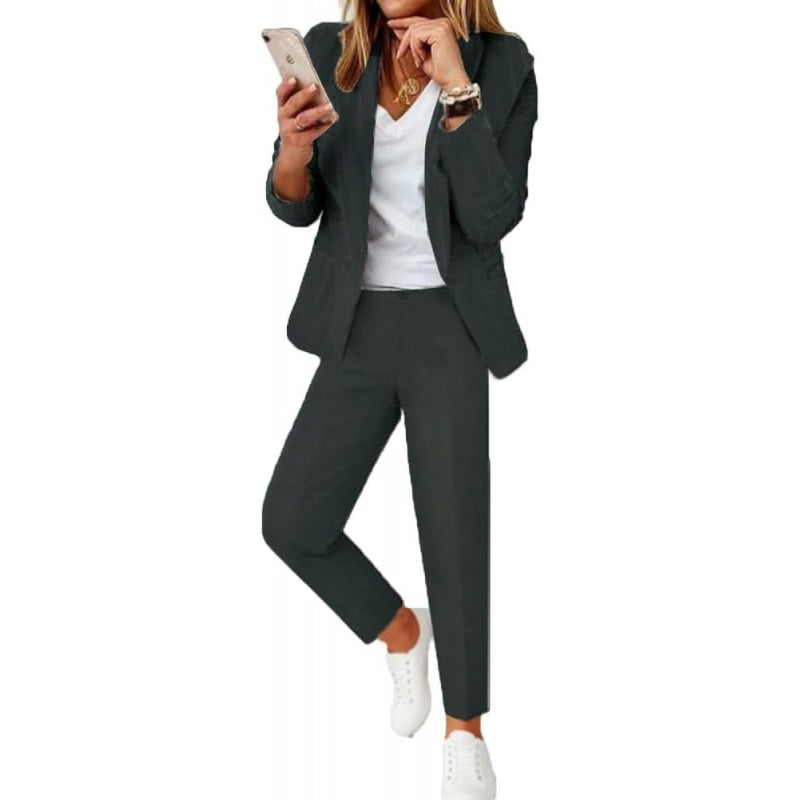 Kubsid Pant Suits for Women Dressy 2026 Business Blazer and Elastic High Waist Straight Leg Pants Work 2 Piece Outfits