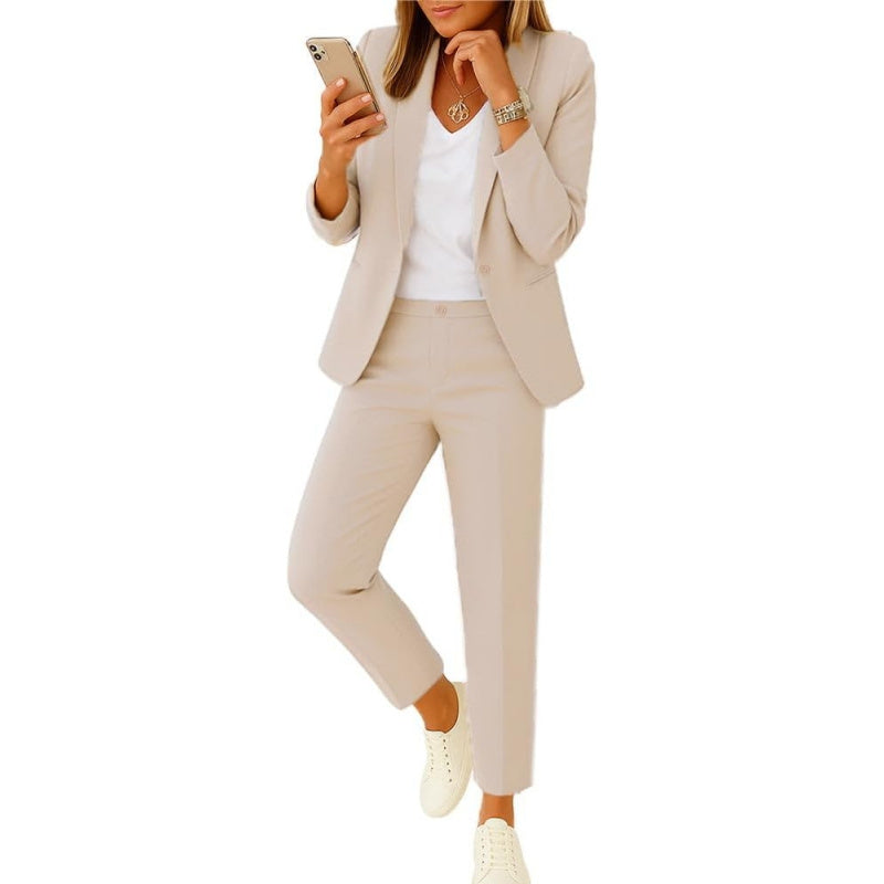Kubsid Pant Suits for Women Dressy 2026 Business Blazer and Elastic High Waist Straight Leg Pants Work 2 Piece Outfits
