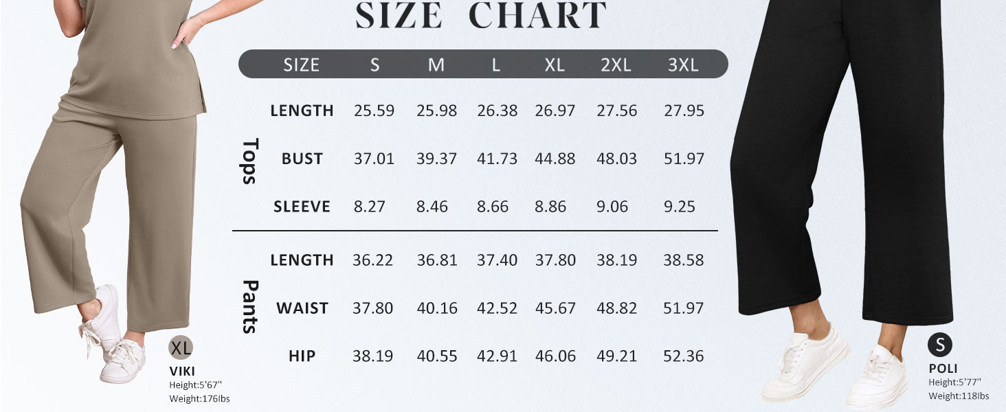 WIHOLL Two Piece Sets for Women Summer Spring Travel Vacation Outfits Short Sleeve Lounge Sets Side Slit Wide Leg Pants S-3XL