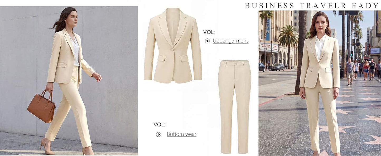 Women's 2 Piece Pants Suit - Wrinkle-Free Business Casual Blazer Set - Professional Work Office Outfit