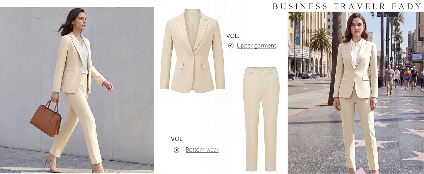 Women's 2 Piece Pants Suit - Wrinkle-Free Business Casual Blazer Set - Professional Work Office Outfit