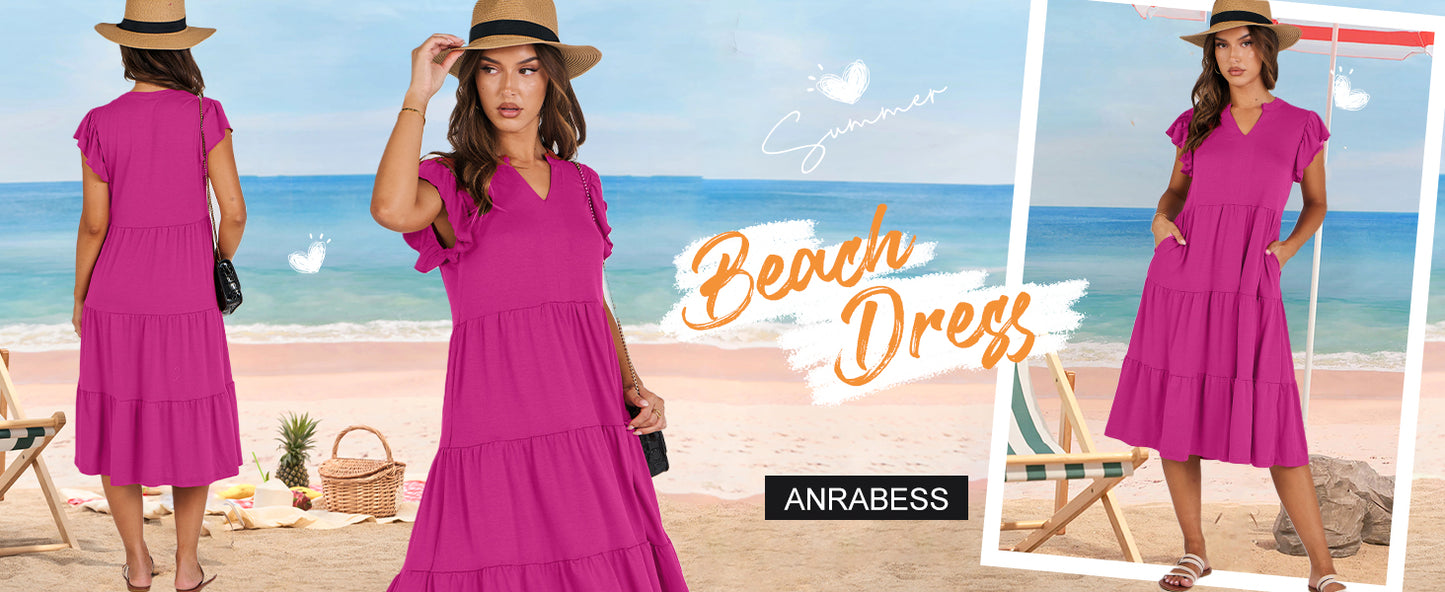 ANRABESS Women's Summer Casual Sleeveless Square Neck Dress 2026 Smocked Ruffle Backless Boho Beach Cute Teen Short Sundress