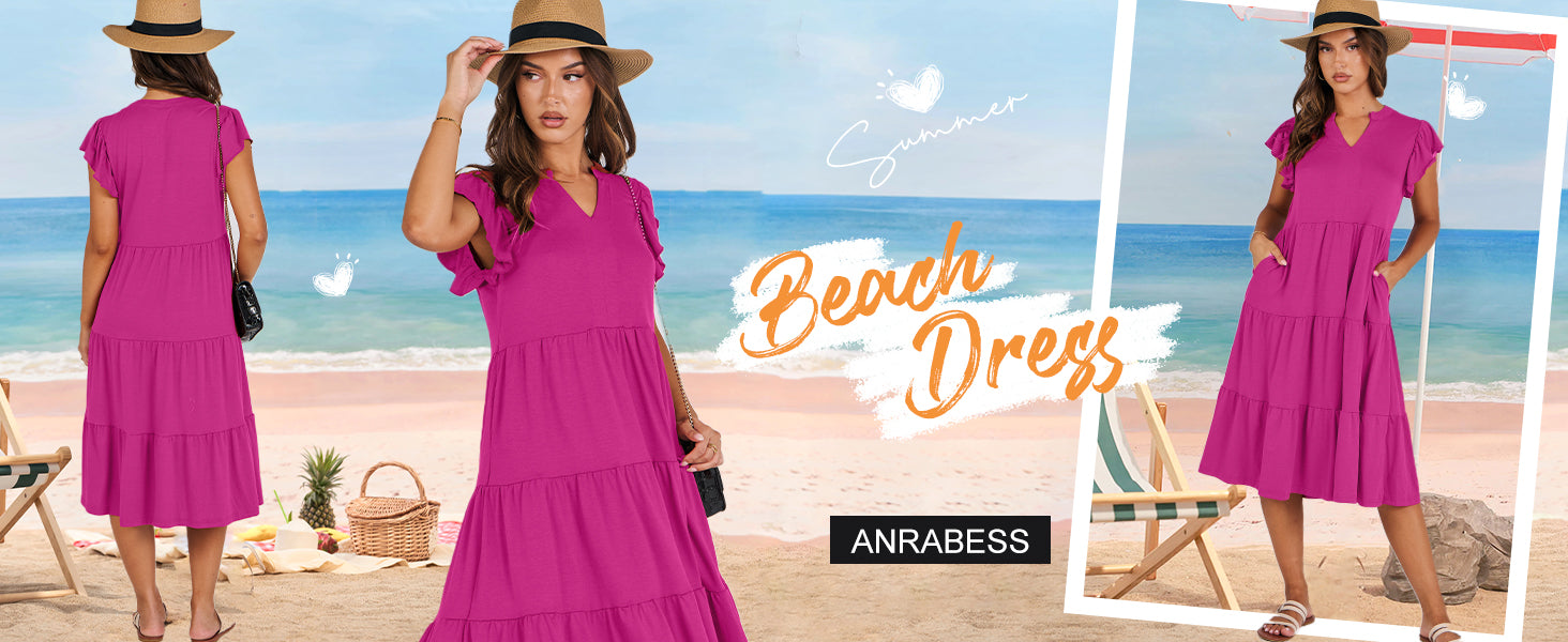 ANRABESS Women's Summer Casual Sleeveless Square Neck Dress 2026 Smocked Ruffle Backless Boho Beach Cute Teen Short Sundress