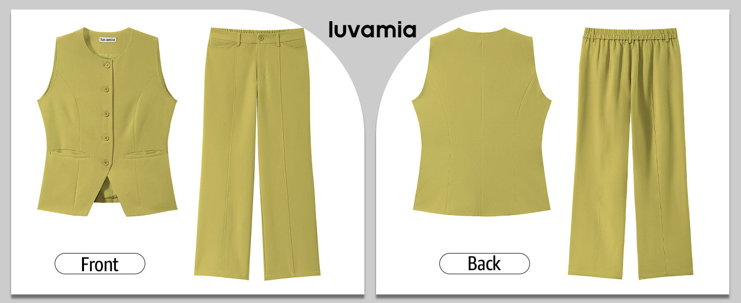 luvamia Vest Pants Suits for Women Dressy 2 Piece Business Casual Outfits Sleeveless Blazer Wide Leg Pants Pantsuit Sets