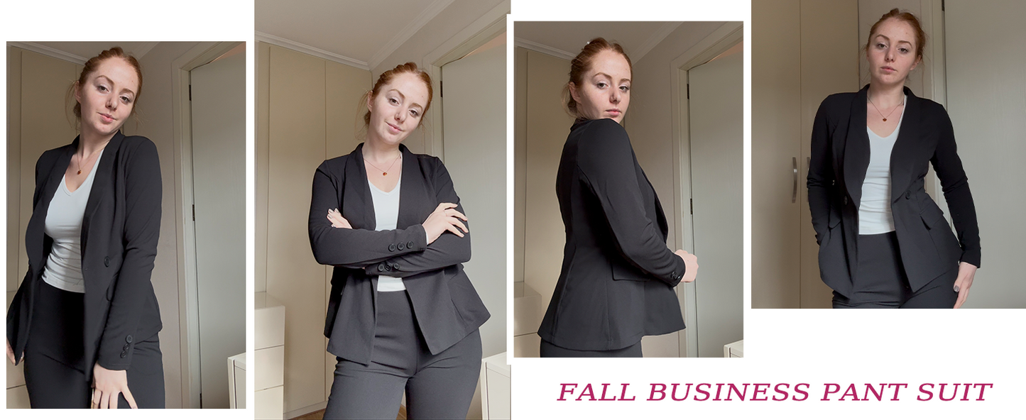 MorwenVeo Women's Fall Business Pant Suit Long Sleeve Formal 2 Piece Blazer Set Casual Office Work Outfits