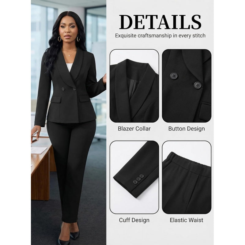 MorwenVeo Women's Fall Business Pant Suit Long Sleeve Formal 2 Piece Blazer Set Casual Office Work Outfits