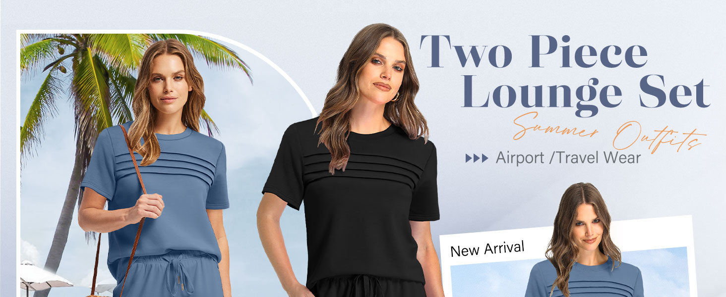 WIHOLL Two Piece Sets for Women Summer Spring Travel Vacation Outfits Short Sleeve Lounge Sets Side Slit Wide Leg Pants S-3XL