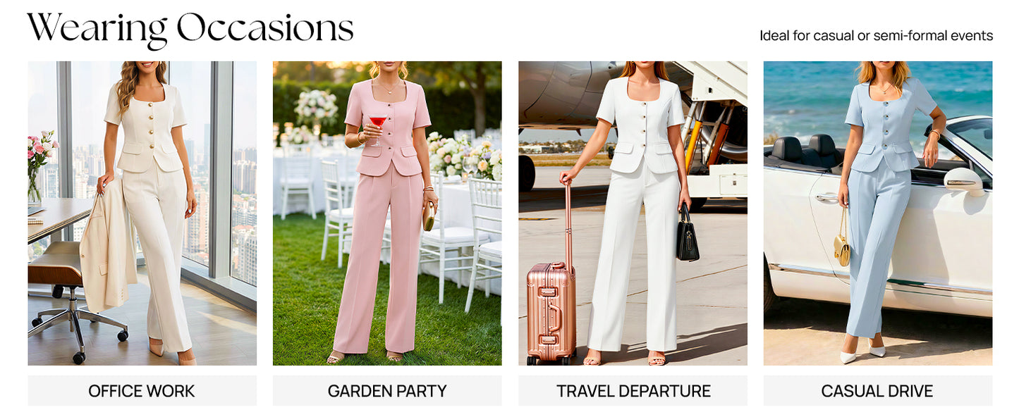 ZESICA Women's Summer Two Pieces Suits Set 2026 Short Sleeve Blazer Wide Leg Pants Business Casual Outfits Sets
