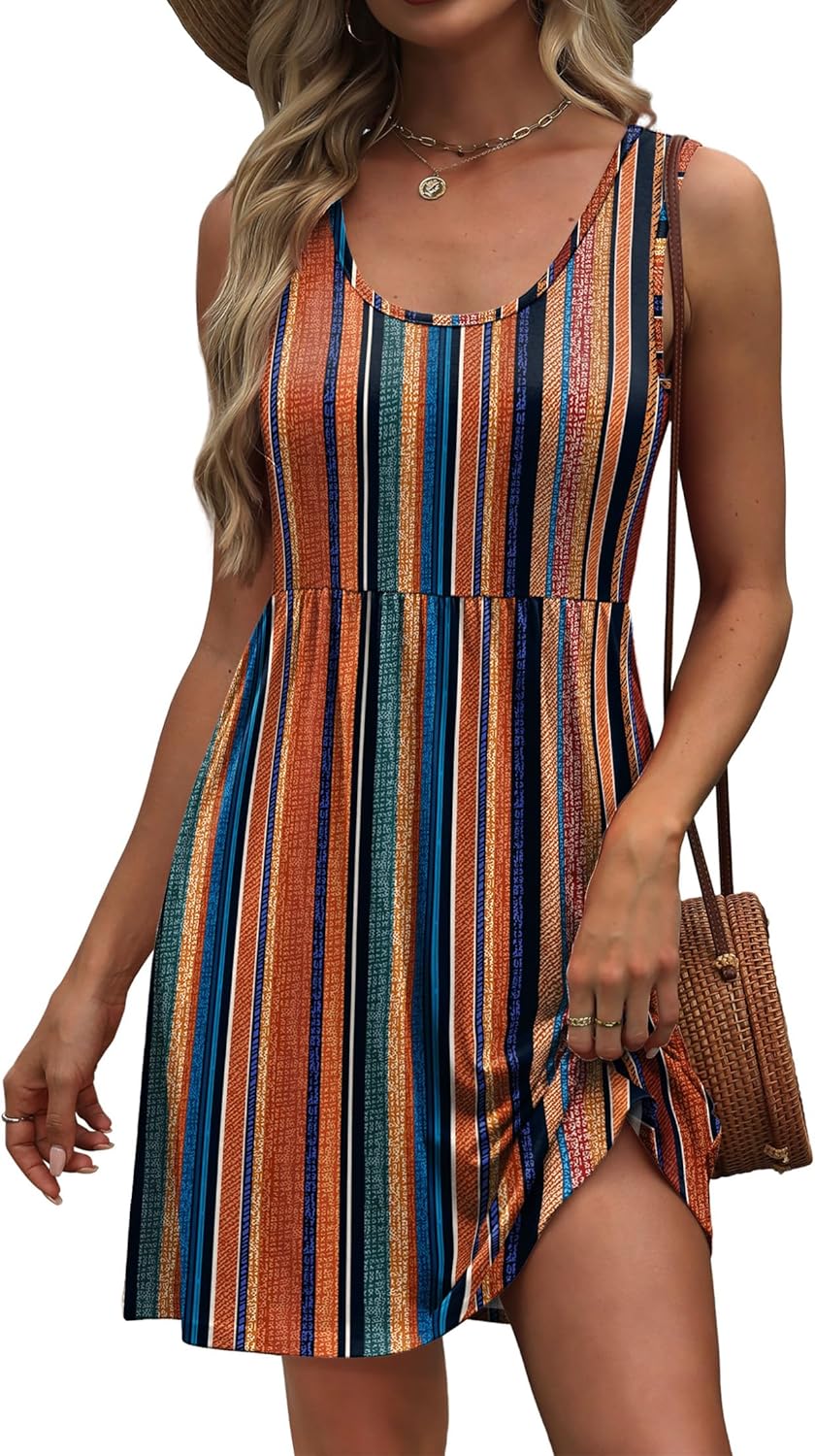 WIHOLL Women's Summer Dress 2026 A-Line Sleeveless Casual Sundress with Pockets Floral/Solid