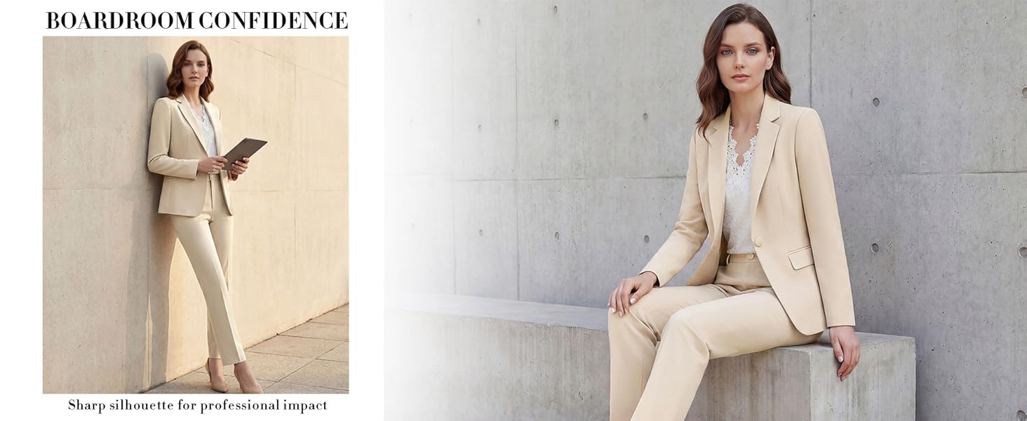 Women's 2 Piece Pants Suit - Wrinkle-Free Business Casual Blazer Set - Professional Work Office Outfit