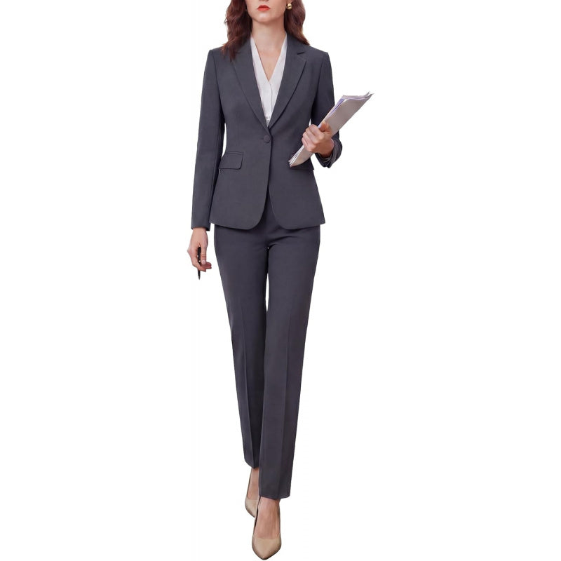 Women's 2 Piece Pants Suit - Wrinkle-Free Business Casual Blazer Set - Professional Work Office Outfit