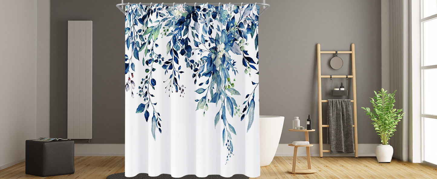 Shower Curtain Blue Eucalyptus Shower Curtains for Bathroom, Watercolor Leaf Shower Curtain Sets Waterproof Plant Shower Curtain Leaves Fabric Cloth Bathroom Curtains 72x72 inch with Hooks