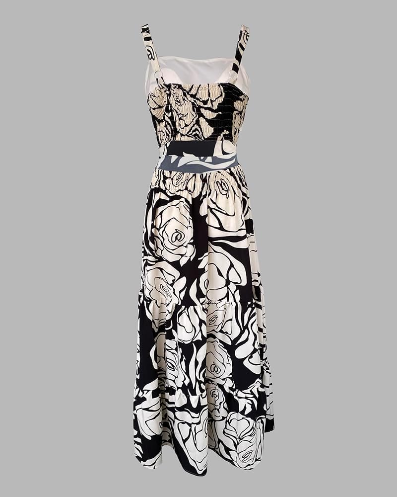 CHICME Summer Dresses for Women 2026 Sleeveless Casual Boho Maxi Dress Square Neck Cut Out Floral A Line Dress