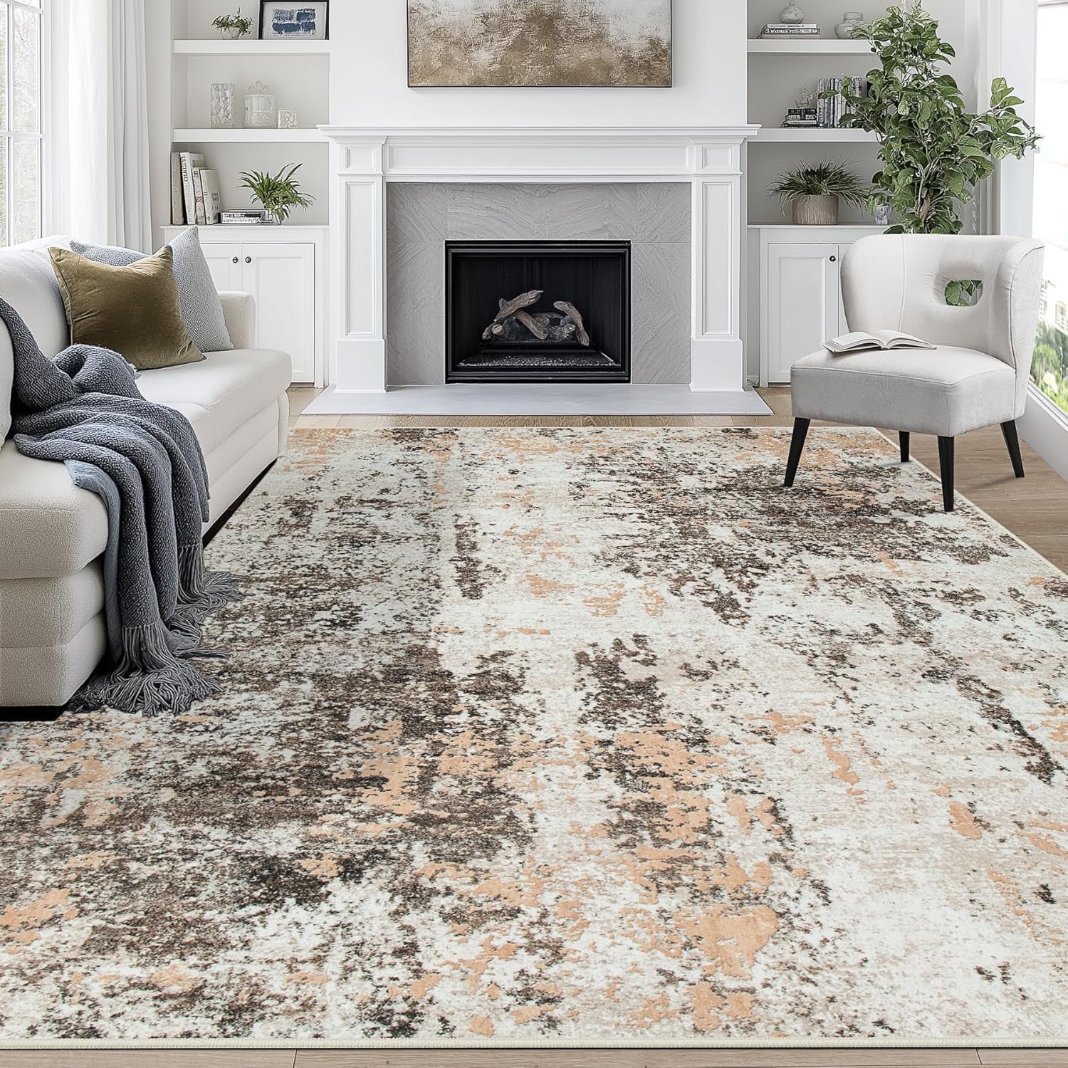 8x10 Area Rugs for Living Room Rug Washable: Abstract Large Rug for Dining Room Bedroom Carpet Non Slip 8 by 10 Indoor Modern Nursery Home Office Blue Grey