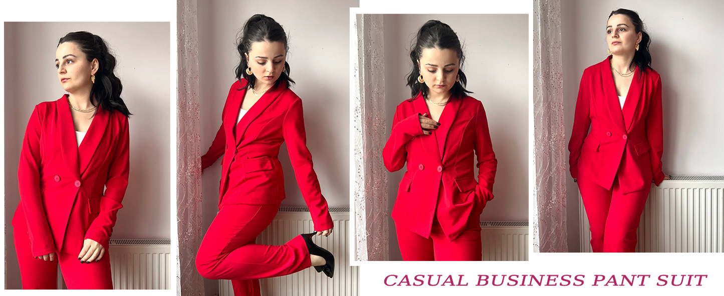 MorwenVeo Women's Fall Business Pant Suit Long Sleeve Formal 2 Piece Blazer Set Casual Office Work Outfits