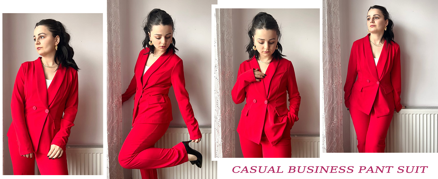 MorwenVeo Women's Fall Business Pant Suit Long Sleeve Formal 2 Piece Blazer Set Casual Office Work Outfits