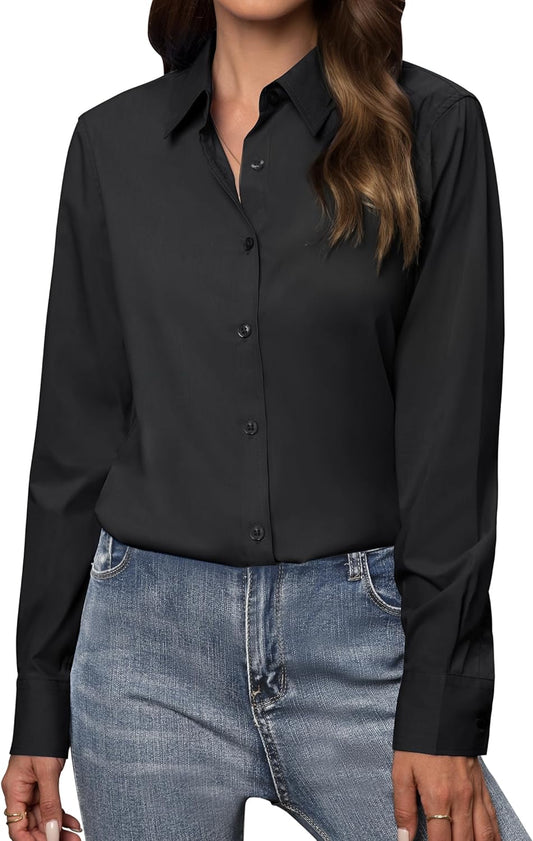 Gleeivy Button Down Shirts for Women Classic Fit Dress Shirt Work Business Casual Long Sleeve Blouse Tops