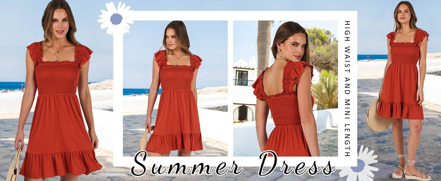 ANRABESS Women's Summer Casual Sleeveless Square Neck Dress 2026 Smocked Ruffle Backless Boho Beach Cute Teen Short Sundress
