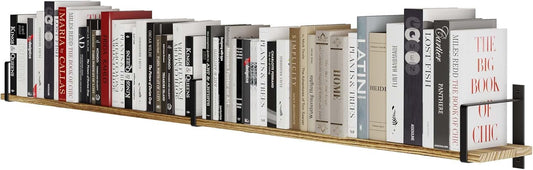 Wallniture Toledo 60 inch Floating Shelf, Wooden Wall Mounted Shelves with Bookend Brackets, 1pc, Burnt Finish