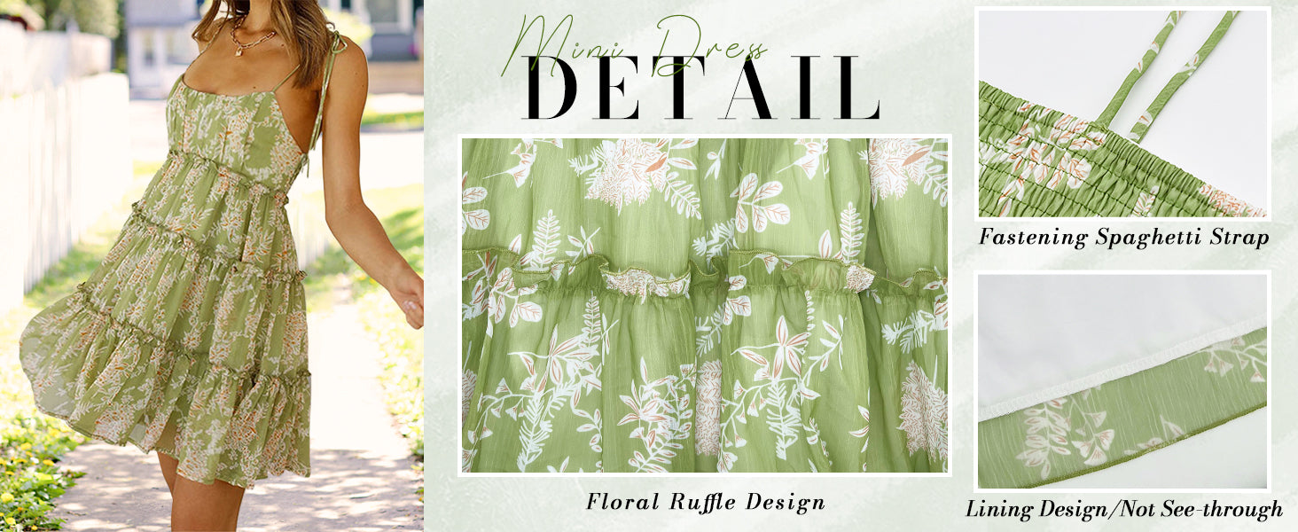 Mansy Womens 2026 Summer Floral Mini Dress Boho Flowy Skater Dresses Short Sleeveless Ruffle Spaghetti Strap Dress