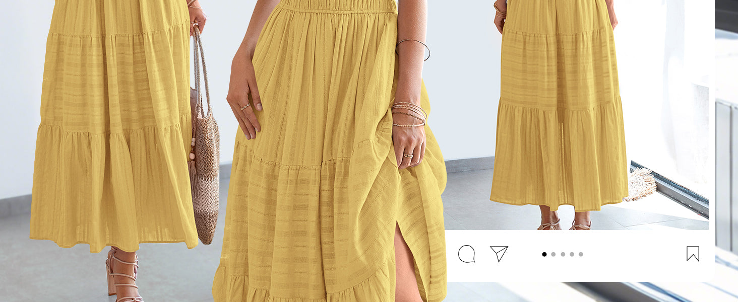 BTFBM Womens Summer 2026 Casual Midi Maxi Dresses Lightweight Short Sleeve V Neck Elastic Waist Boho Beach Dress Pockets